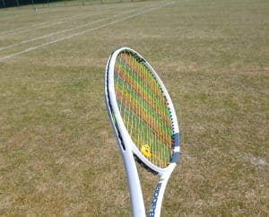 tennis racket with rainbow strings
